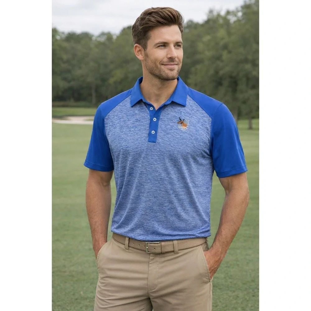 Adidas Golf PureMotion Polo Shirt Men's Large Wyoming Antelope Flats Raglan Blue